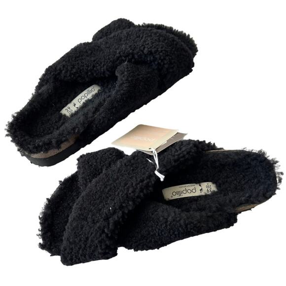 Papillio Birkenstock Daytona Shearling Black Platform Sandals Women Size 39 EU - Picture 8 of 16